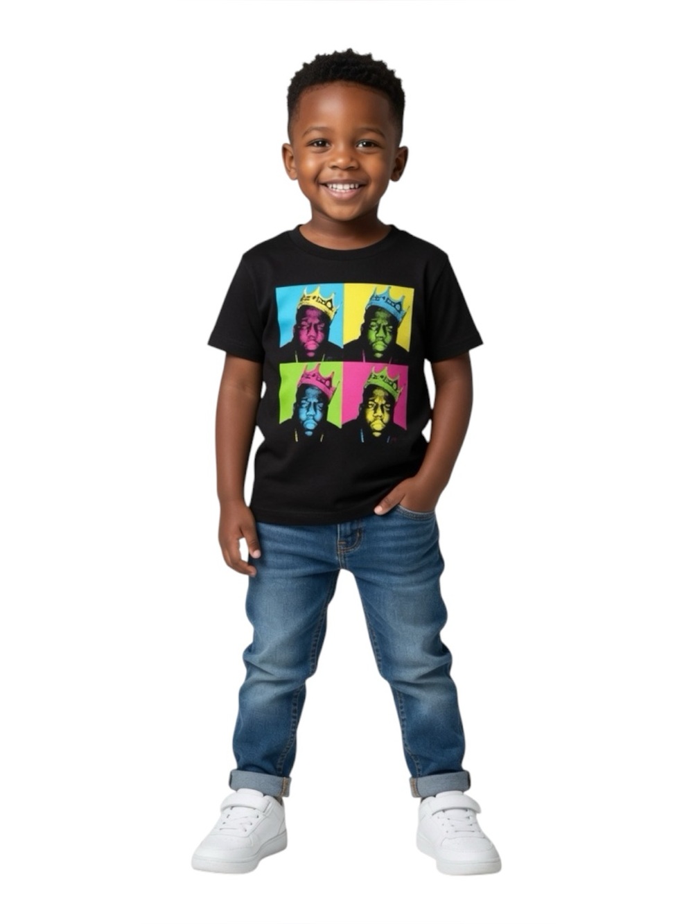 “The Notorious B.I.G”  Kids Black Graphic Tee with Neon Pop Art Print